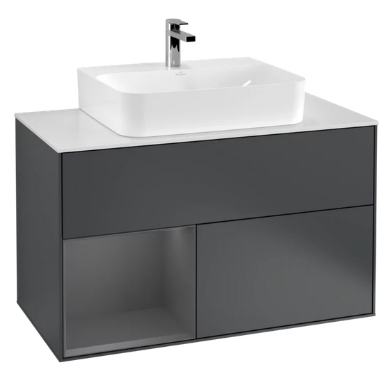 Тумба под раковину Villeroy & Boch Finion 100х50,1 см с подсветкой МДФ темно-синий матовый лак/антрацит матовый лак/стекло белое матовое G111GKHG