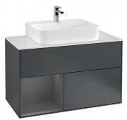Тумба под раковину Villeroy & Boch Finion 100х50,1 см с подсветкой МДФ темно-синий матовый лак/антрацит матовый лак/стекло белое матовое G111GKHG