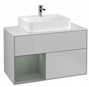 Тумба під раковину Villeroy & Boch Finion 100х50,1 см із підсвічуванням МДФ світло-сірий матовий лак/оливковий матовий лак/скло біле матове G111GMGJ