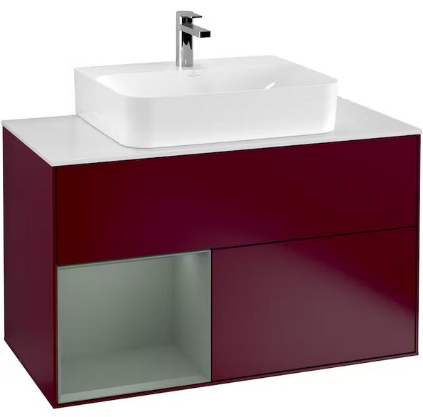 Тумба под раковину Villeroy & Boch Finion 100х50,1 см с подсветкой МДФ пион матовый лак/оливковый матовый лак/стекло белое матовое G111GMHB