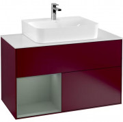 Тумба под раковину Villeroy & Boch Finion 100х50,1 см с подсветкой МДФ пион матовый лак/оливковый матовый лак/стекло белое матовое G111GMHB