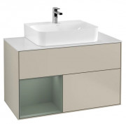 Тумба под раковину Villeroy & Boch Finion 100х50,1 см с подсветкой МДФ песок матовый лак/оливковый матовый лак/стекло белое матовое G111GMHH