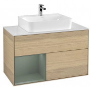 Тумба под раковину Villeroy & Boch Finion 100х50,1 см с подсветкой ДСП шпон дуба/оливковый матовый лак/стекло белое матовое G111GMPC