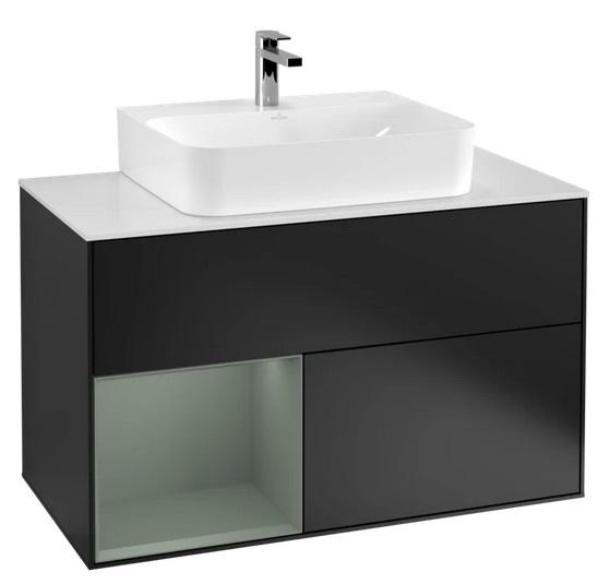 Тумба под раковину Villeroy & Boch Finion 100х50,1 см с подсветкой МДФ черный матовый лак/оливковый матовый лак/стекло белое матовое G111GMPD