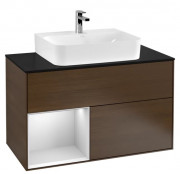 Тумба под раковину Villeroy & Boch Finion 100х50,1 см с подсветкой ДСП шпон грецкого ореха/белый матовый лак/стекло черное матовое G112MTGN