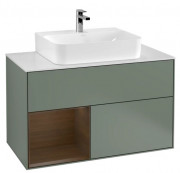 Тумба под раковину Villeroy & Boch Finion 100х50,1 см с подсветкой МДФ оливковый матовый лак/шпон грецкого ореха/стекло белое матовое G111GNGM