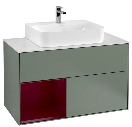 Тумба под раковину Villeroy & Boch Finion 100х50,1 см с подсветкой МДФ оливковый матовый лак/пион матовый лак/стекло белое матовое G111HBGM