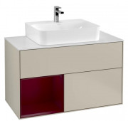 Тумба под раковину Villeroy & Boch Finion 100х50,1 см с подсветкой МДФ песок матовый лак/пион матовый лак/стекло белое матовое G111HBHH