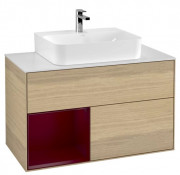 Тумба под раковину Villeroy & Boch Finion 100х50,1 см с подсветкой ДСП шпон дуба/пион матовый лак/стекло белое матовое G111HBPC