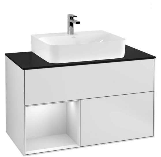 Тумба под раковину Villeroy & Boch Finion 100х50,1 см с подсветкой МДФ белый матовый лак/стекло черное матовое G112MTMT