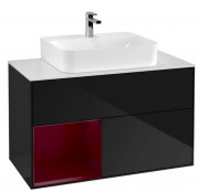 Тумба под раковину Villeroy & Boch Finion 100х50,1 см с подсветкой МДФ глянцевый черный лак/пион матовый лак/стекло белое матовое G111HBPH