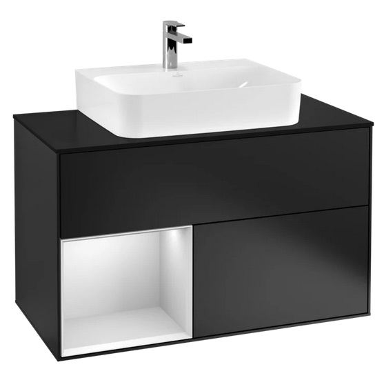 Тумба под раковину Villeroy & Boch Finion 100х50,1 см с подсветкой МДФ черный матовый лак/белый матовый лак/стекло черное матовое G112MTPD