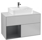 Тумба под раковину Villeroy & Boch Finion 100х50,1 см с подсветкой МДФ светло-серый матовый лак/темно-синий матовый лак/стекло белое матовое G111HGGJ