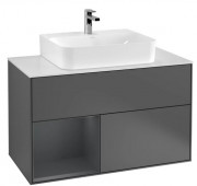 Тумба под раковину Villeroy & Boch Finion 100х50,1 см с подсветкой МДФ антрацит матовый лак/темно-синий матовый лак/стекло белое матовое G111HGGK