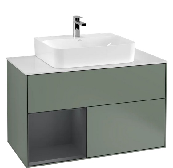 Тумба под раковину Villeroy & Boch Finion 100х50,1 см с подсветкой МДФ оливковый матовый лак/темно-синий матовый лак/стекло белое матовое G111HGGM