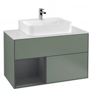 Тумба под раковину Villeroy & Boch Finion 100х50,1 см с подсветкой МДФ оливковый матовый лак/темно-синий матовый лак/стекло белое матовое G111HGGM