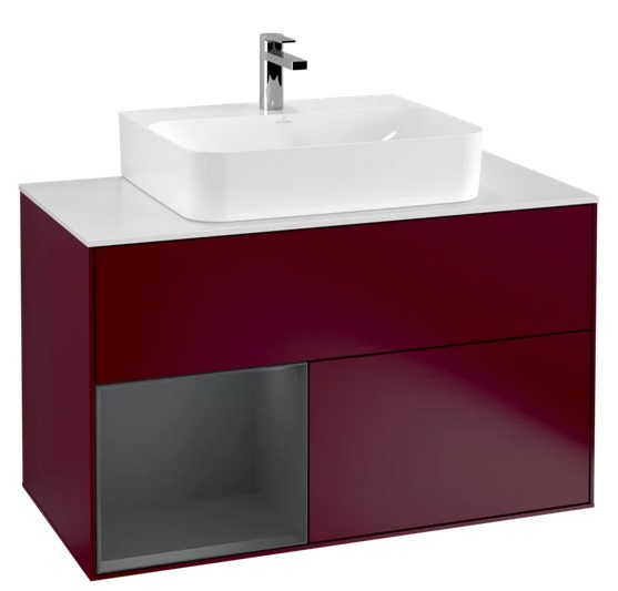 Тумба под раковину Villeroy & Boch Finion 100х50,1 см с подсветкой МДФ пион матовый лак/темно-синий матовый лак/стекло белое матовое G111HGHB