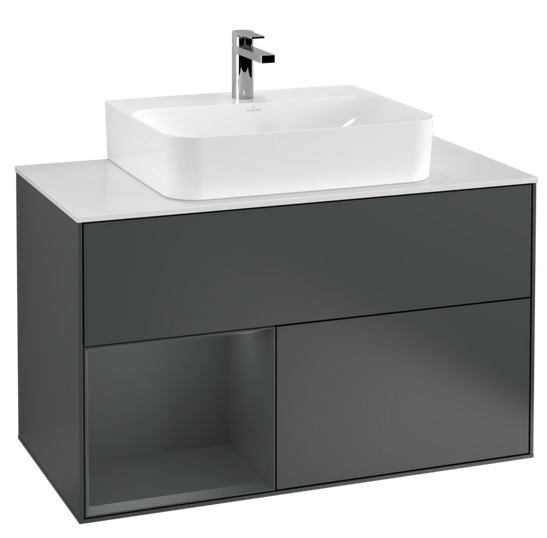 Тумба под раковину Villeroy & Boch Finion 100х50,1 см с подсветкой МДФ темно-синий матовый лак/стекло белое матовое G111HGHG