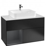 Тумба под раковину Villeroy & Boch Finion 100х50,1 см с подсветкой МДФ черный матовый лак/темно-синий матовый лак/стекло белое матовое  G111HGPD