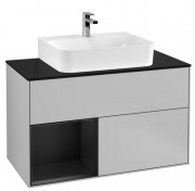 Тумба под раковину Villeroy & Boch Finion 100х50,1 см с подсветкой МДФ светло-серый матовый лак/черный матовый лак/стекло черное матовое G112PDGJ