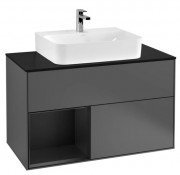 Тумба під раковину Villeroy & Boch Finion 100х50,1 см із підсвічуванням МДФ антрацит матовий лак/чорний матовий лак/скло чорне матове G112PDGK