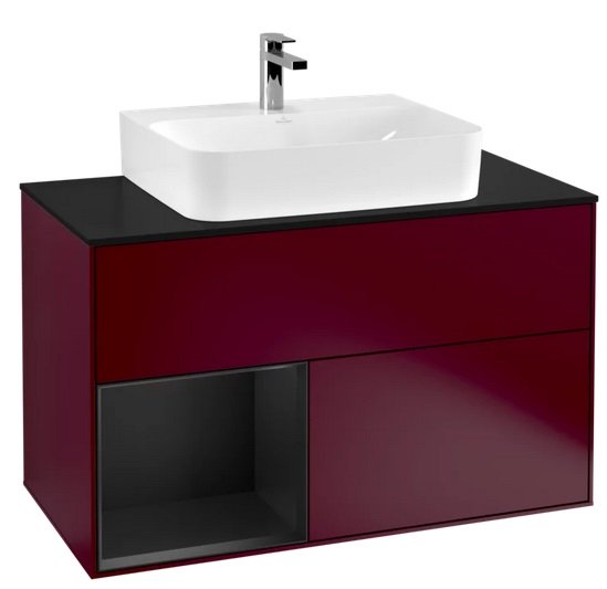 Тумба под раковину Villeroy & Boch Finion 100х50,1 см с подсветкой МДФ пион матовый лак/черный матовый лак/стекло черное матовое G112PDHB