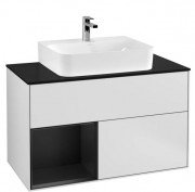Тумба під раковину Villeroy & Boch Finion 100х50,1 см із підсвічуванням МДФ білий матовий лак/чорний матовий лак/скло чорне матове G112PDMT