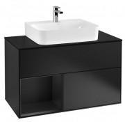 Тумба под раковину Villeroy & Boch Finion 100х50,1 см с подсветкой МДФ черный матовый лак/стекло черное матовое G112PDPD