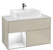 Тумба під раковину Villeroy & Boch Finion 100х50,1 см із підсвічуванням МДФ пісок матовий лак/глянцевий білий лак/скло біле матове G111GFHH