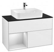 Тумба під раковину Villeroy & Boch Finion 100х50,1 см із підсвічуванням МДФ глянсовий білий лак/білий матовий лак/скло чорне матове G112MTGF