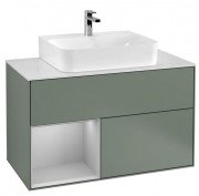 Тумба під раковину Villeroy & Boch Finion 100х50,1 см із підсвічуванням МДФ оливковий матовий лак/світло-сірий матовий лак/скло біле матове G111GJGM