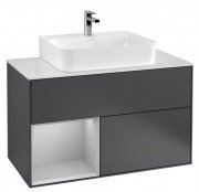 Тумба под раковину Villeroy & Boch Finion 100х50,1 см с подсветкой МДФ темно-синий матовый лак/светло-серый матовый лак/стекло белое матовое G111GJHG