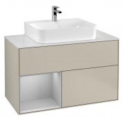 Тумба під раковину Villeroy & Boch Finion 100х50,1 см з підсвічуванням МДФ пісок матовий лак/світло-сірий матовий лак/скло біле матове G111GJHH