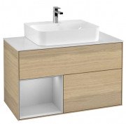 Тумба под раковину Villeroy & Boch Finion 100х50,1 см с подсветкой ДСП шпон дуба/светло-серый матовый/стекло белое матовое G111GJPC