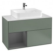Тумба под раковину Villeroy & Boch Finion 100х50,1 см с подсветкой МДФ оливковый матовый лак/антрацит матовый лак/стекло белое матовое G111GKGM