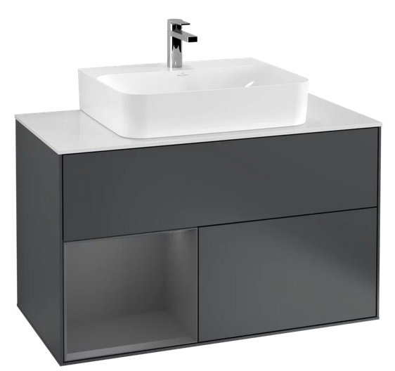 Тумба под раковину Villeroy & Boch Finion 100х50,1 см с подсветкой МДФ темно-синий матовый лак/антрацит матовый лак/стекло белое матовое G111GKHG