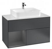 Тумба под раковину Villeroy & Boch Finion 100х50,1 см с подсветкой МДФ темно-синий матовый лак/антрацит матовый лак/стекло белое матовое G111GKHG