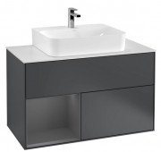 Тумба под раковину Villeroy & Boch Finion 100х50,1 см с подсветкой МДФ темно-синий матовый лак/антрацит матовый лак/стекло белое матовое G111GKHG