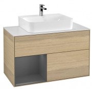 Тумба під раковину Villeroy & Boch Finion 100х50,1 см з підсвічуванням ДСП шпон дуба/антрацит матовий лак/скло біле матове G111GKPC