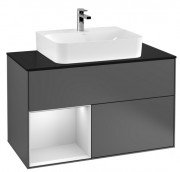 Тумба під раковину Villeroy & Boch Finion 100х50,1 см з підсвічуванням МДФ антрацит матовий лак/білий матовий лак/скло чорне матове G112MTGK