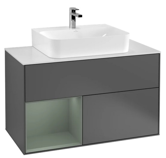 Тумба под раковину Villeroy & Boch Finion 100х50,1 см с подсветкой МДФ антрацит матовый лак/оливковый матовый лак/стекло белое матовое G111GMGK