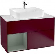 Тумба під раковину Villeroy & Boch Finion 100х50,1 см з підсвічуванням МДФ півонія матовий лак/оливковий матовий лак/скло біле матове G111GMHB