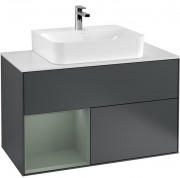 Тумба под раковину Villeroy & Boch Finion 100х50,1 см с подсветкой МДФ темно-синий матовый лак/оливковый матовый лак/стекло белое матовое G111GMHG