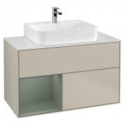 Тумба под раковину Villeroy & Boch Finion 100х50,1 см с подсветкой МДФ песок матовый лак/оливковый матовый лак/стекло белое матовое G111GMHH