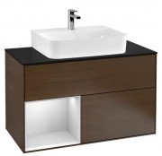 Тумба под раковину Villeroy & Boch Finion 100х50,1 см с подсветкой ДСП шпон грецкого ореха/белый матовый лак/стекло черное матовое G112MTGN