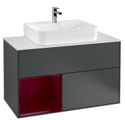 Тумба под раковину Villeroy & Boch Finion 100х50,1 см с подсветкой МДФ темно-синий матовый лак/пион матовый лак/стекло белое матовое G111HBHG