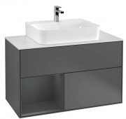 Тумба под раковину Villeroy & Boch Finion 100х50,1 см с подсветкой МДФ антрацит матовый лак/темно-синий матовый лак/стекло белое матовое G111HGGK