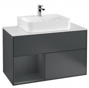 Тумба під раковину Villeroy & Boch Finion 100х50,1 см із підсвічуванням МДФ темно-синій матовий лак/скло біле матове G111HGHG