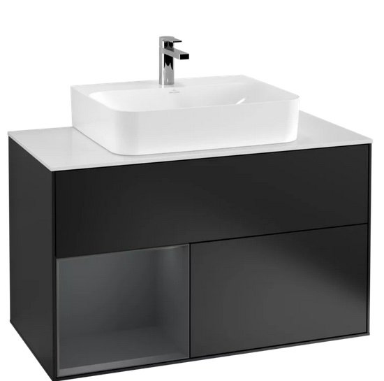 Тумба под раковину Villeroy & Boch Finion 100х50,1 см с подсветкой МДФ черный матовый лак/темно-синий матовый лак/стекло белое матовое  G111HGPD