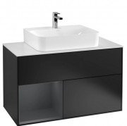 Тумба под раковину Villeroy & Boch Finion 100х50,1 см с подсветкой МДФ черный матовый лак/темно-синий матовый лак/стекло белое матовое  G111HGPD